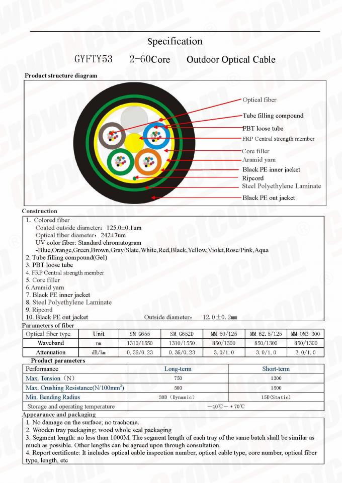 ADSS G655 SM 48Cores Outdoor Fiber Cable G655 Armoured Optical Cable
