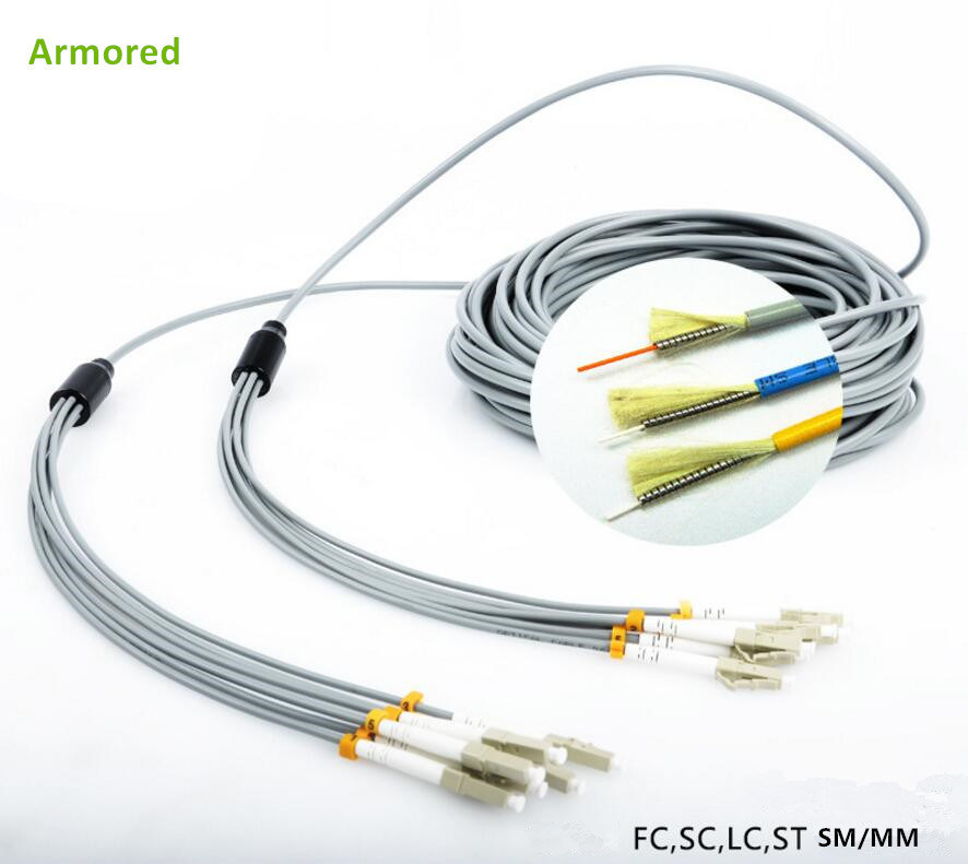 Multimode Armored Fiber Patch Cords LCLC SC FC ST 4Core 6Core MM SM