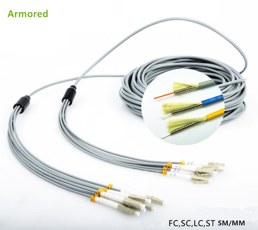 Multimode Armored Fiber Patch Cords LC-LC SC FC ST 4Core 6Core MM SM Armoured Optic Fiber Patch Cables